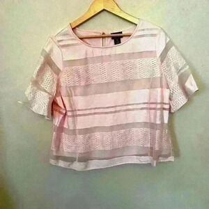 Liz Claiborne Career Top Womens PXL Pink Lined Striped Pullover 3/4 Bell Sleeve